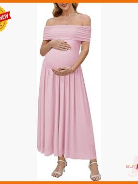 Off Shoulder Mesh Maxi Maternity Dress Formal Long Sleeveless